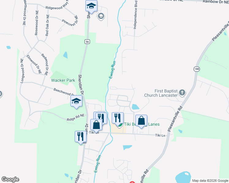 map of restaurants, bars, coffee shops, grocery stores, and more near 1400 Fuller Court in Lancaster