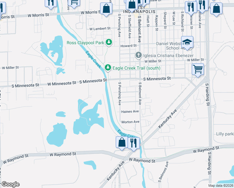 map of restaurants, bars, coffee shops, grocery stores, and more near 2312 Barrett Avenue in Indianapolis