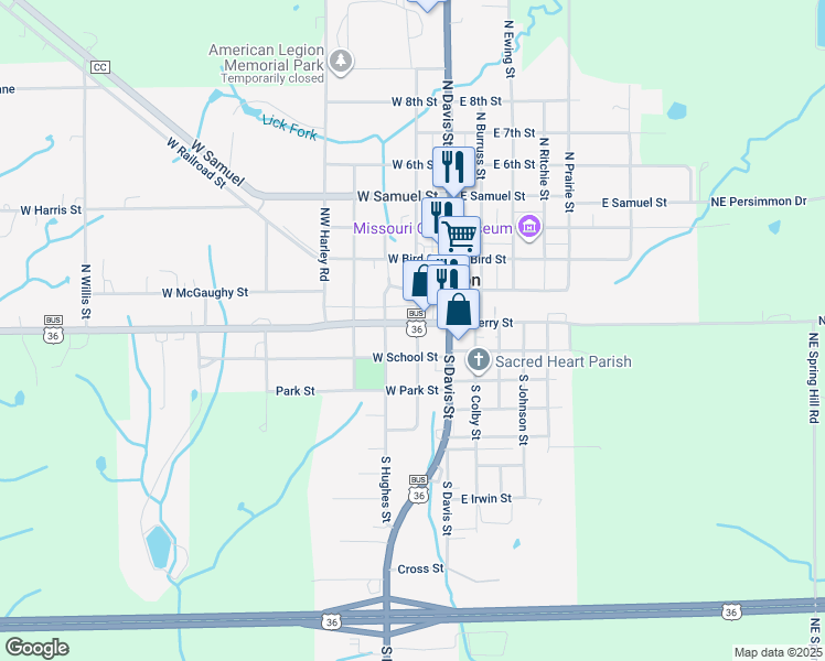 map of restaurants, bars, coffee shops, grocery stores, and more near 100 North Ardinger Street in Hamilton