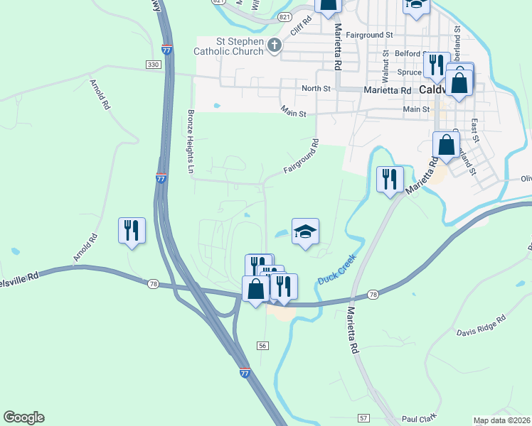 map of restaurants, bars, coffee shops, grocery stores, and more near 44350 Fairground Road in Caldwell