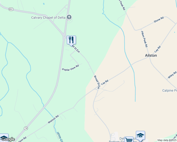 map of restaurants, bars, coffee shops, grocery stores, and more near 769 Broad Street Extension in Delta