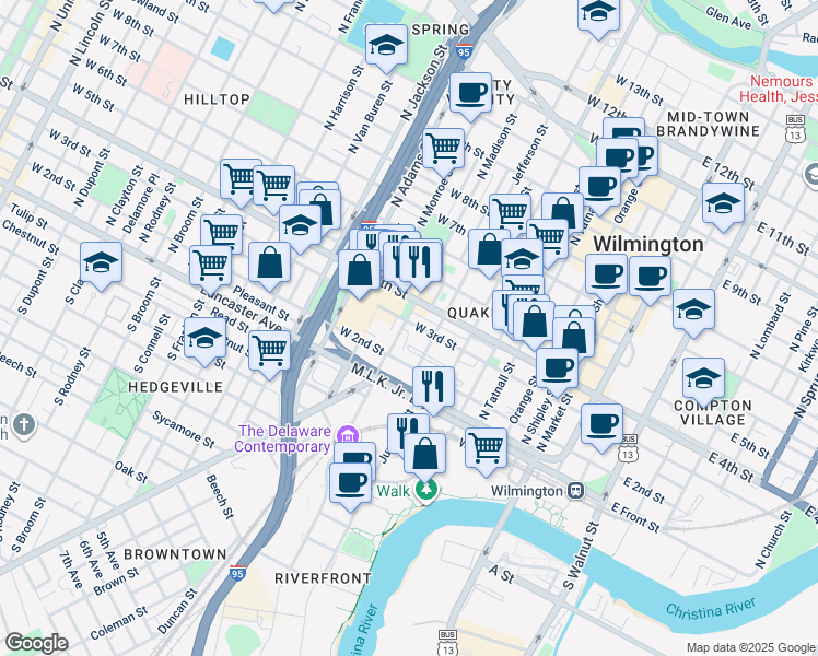 map of restaurants, bars, coffee shops, grocery stores, and more near 624 West 3rd Street in Wilmington