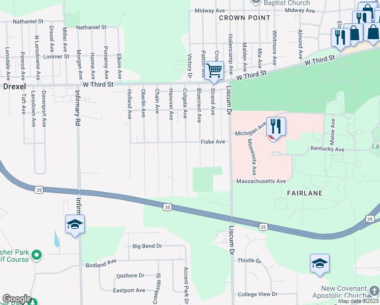map of restaurants, bars, coffee shops, grocery stores, and more near 209 Bluecrest Avenue in Dayton