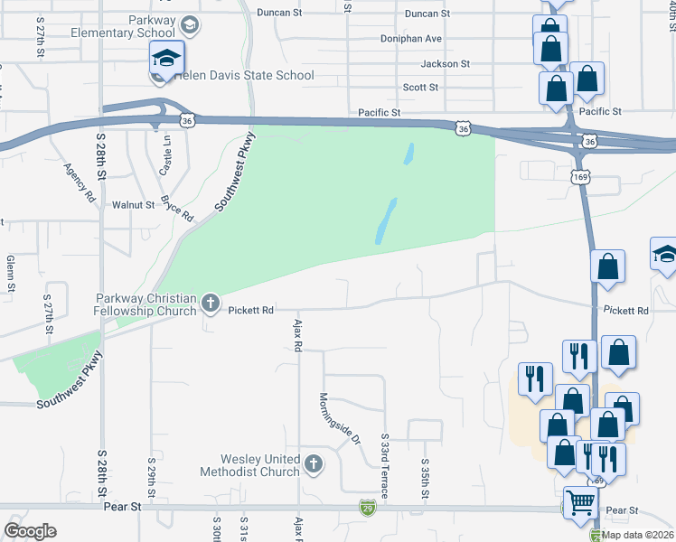 map of restaurants, bars, coffee shops, grocery stores, and more near 3219 Hickory in Saint Joseph