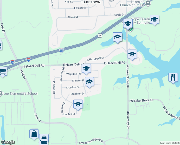 map of restaurants, bars, coffee shops, grocery stores, and more near 2101-2299 Trowbridge Road in Springfield
