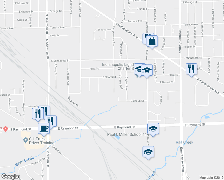 map of restaurants, bars, coffee shops, grocery stores, and more near 2020 Temperance Avenue in Indianapolis
