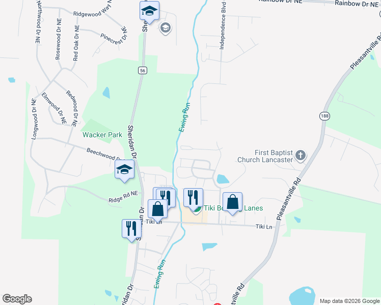 map of restaurants, bars, coffee shops, grocery stores, and more near 1400 Fuller Court in Lancaster