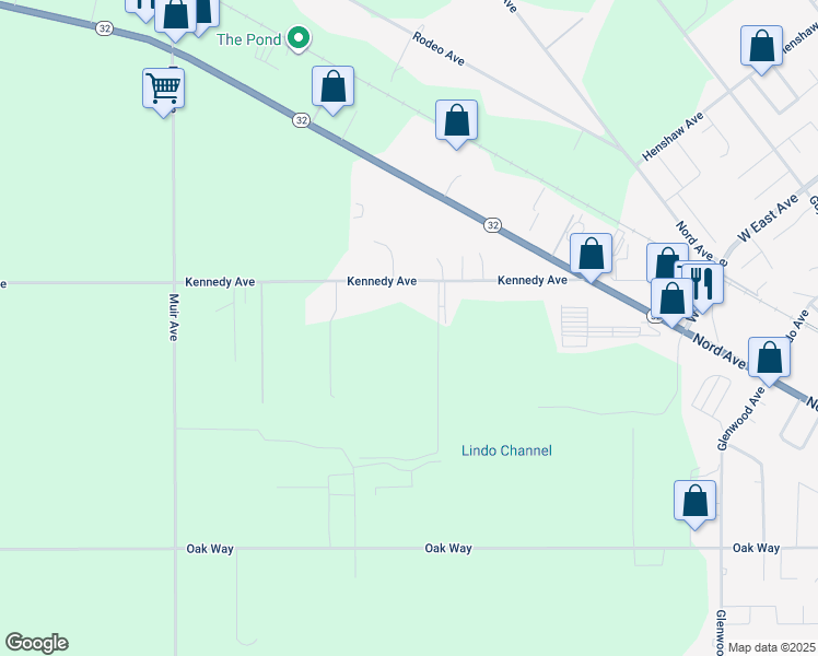 map of restaurants, bars, coffee shops, grocery stores, and more near 2619 Kennedy Avenue in Chico