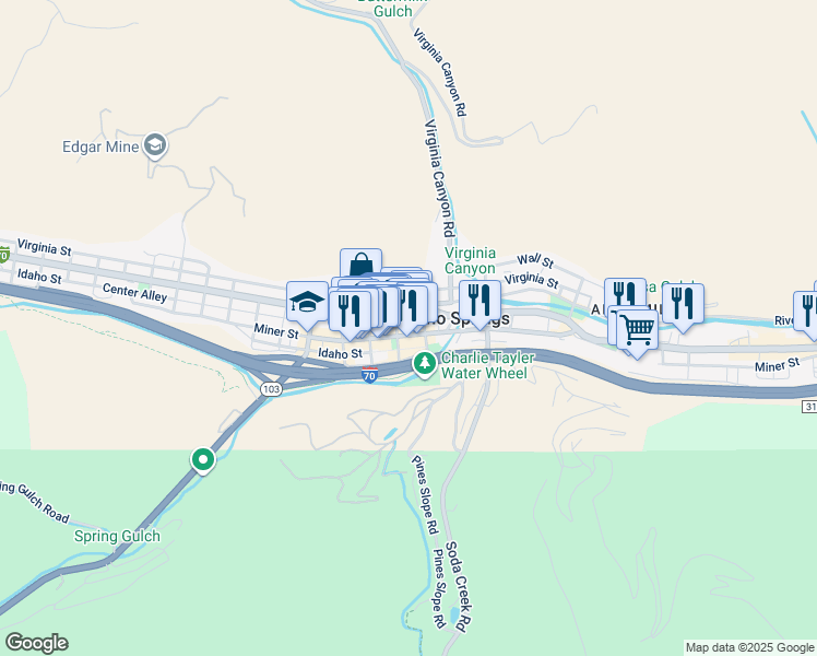 map of restaurants, bars, coffee shops, grocery stores, and more near 233 16th Avenue in Idaho Springs
