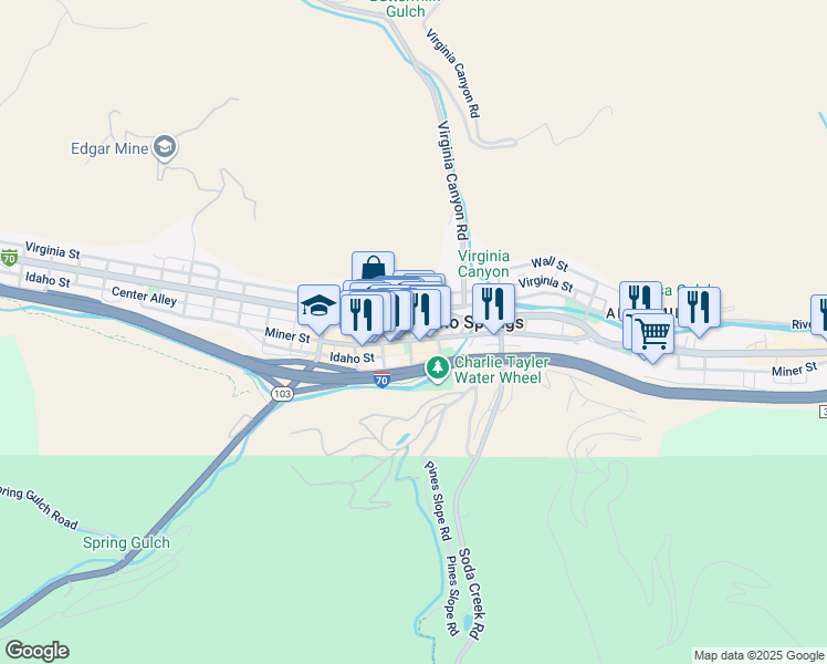 map of restaurants, bars, coffee shops, grocery stores, and more near 233 16th Avenue in Idaho Springs