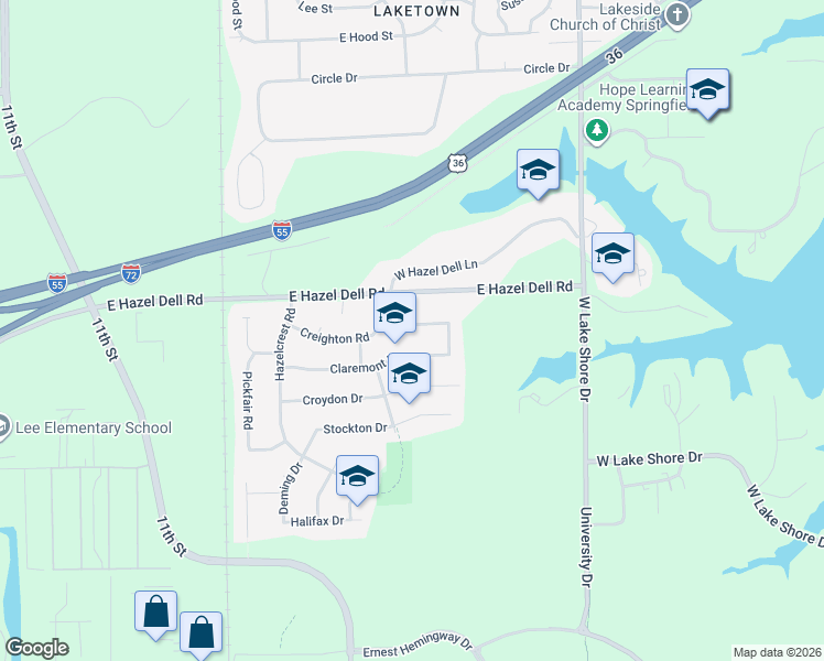 map of restaurants, bars, coffee shops, grocery stores, and more near 2101-2299 Trowbridge Road in Springfield
