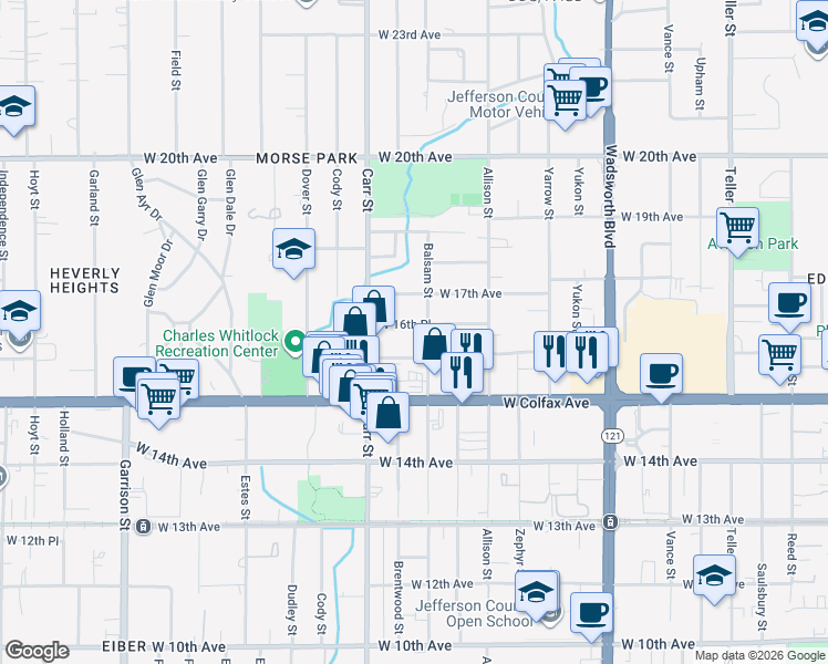 map of restaurants, bars, coffee shops, grocery stores, and more near 8220 West 16th Place in Lakewood