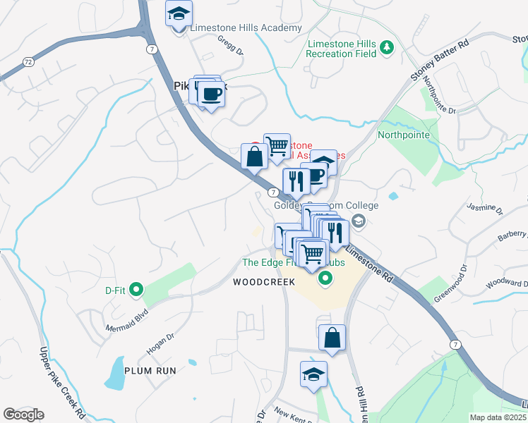 map of restaurants, bars, coffee shops, grocery stores, and more near 4844 West Brigantine Court in Wilmington