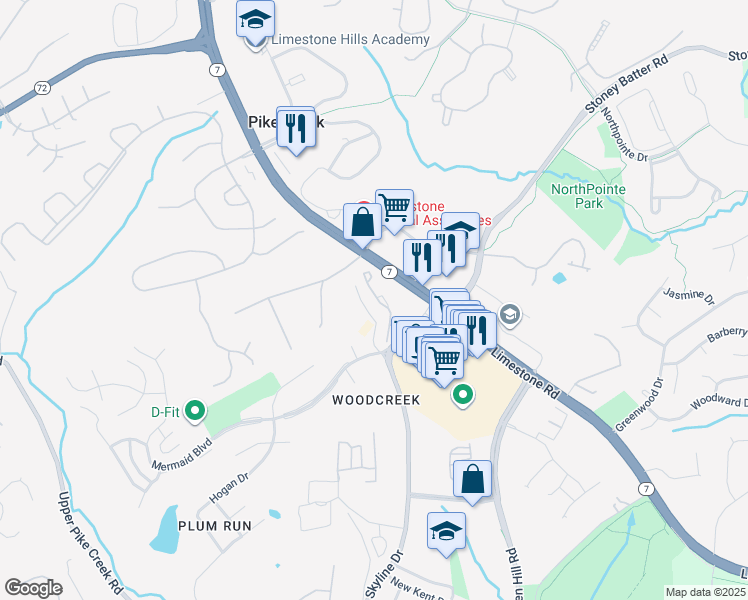 map of restaurants, bars, coffee shops, grocery stores, and more near 4844 West Brigantine Court in Wilmington