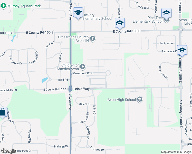 map of restaurants, bars, coffee shops, grocery stores, and more near 7217 Governors Row in Avon