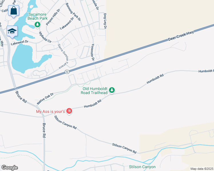 map of restaurants, bars, coffee shops, grocery stores, and more near Humboldt Road in Chico