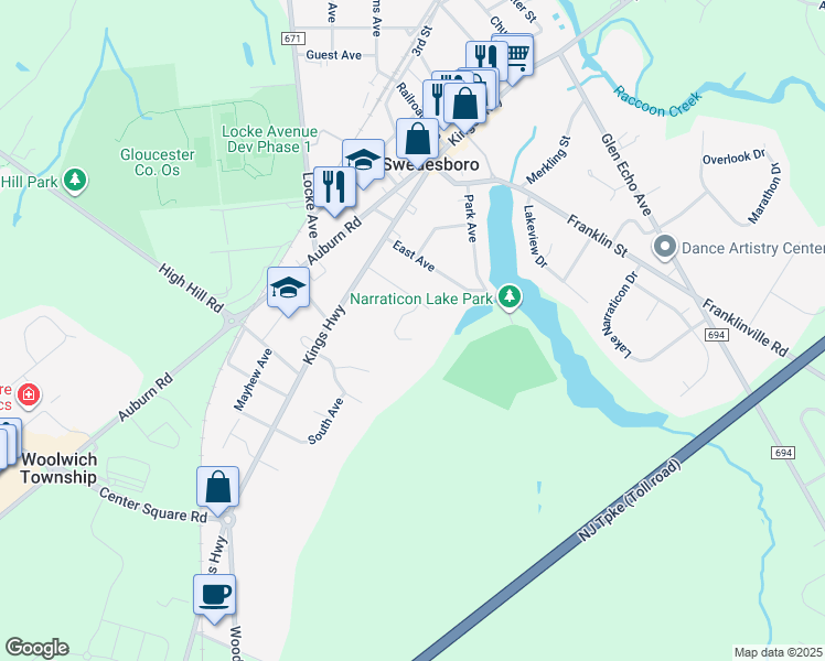map of restaurants, bars, coffee shops, grocery stores, and more near 40 Chestnut Hill Court in Swedesboro