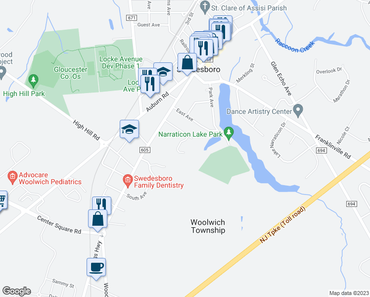 map of restaurants, bars, coffee shops, grocery stores, and more near 40 Chestnut Hill Court in Swedesboro