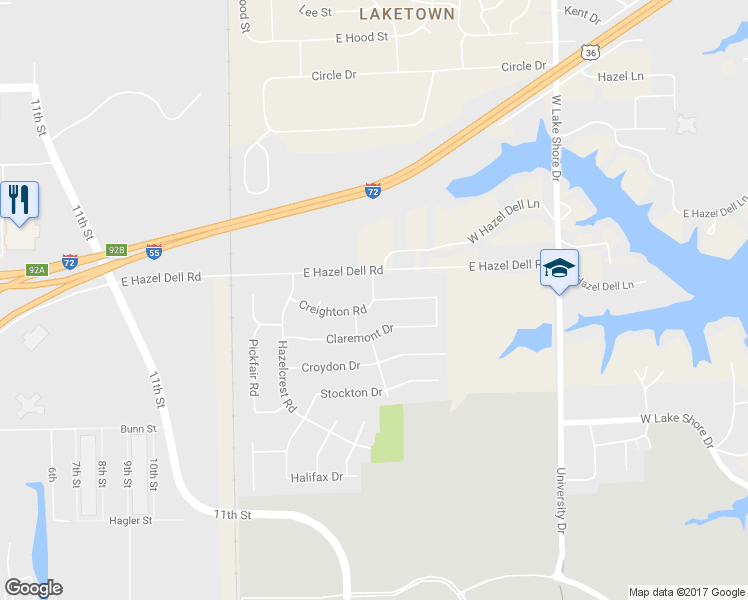 map of restaurants, bars, coffee shops, grocery stores, and more near 2101 Trowbridge Road in Springfield