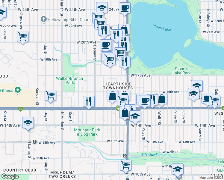 map of restaurants, bars, coffee shops, grocery stores, and more near 5357 West 16th Avenue in Lakewood