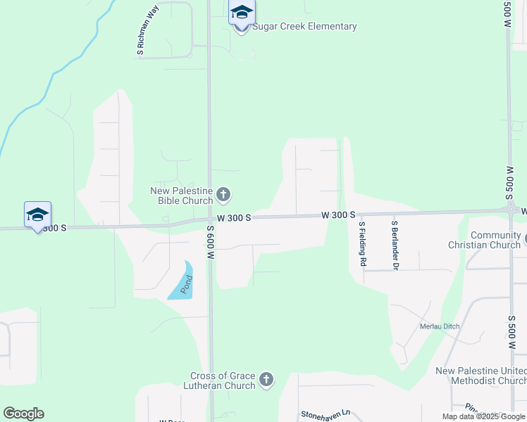 map of restaurants, bars, coffee shops, grocery stores, and more near 5828 West 300 South in New Palestine