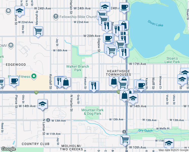 map of restaurants, bars, coffee shops, grocery stores, and more near 5631 West 16th Avenue in Denver