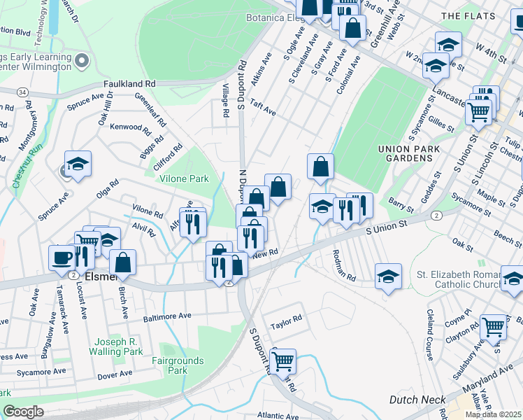 map of restaurants, bars, coffee shops, grocery stores, and more near 2702 Boulevard Road in Elsmere