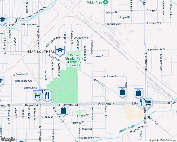 map of restaurants, bars, coffee shops, grocery stores, and more near 1838 Perkins Avenue in Indianapolis