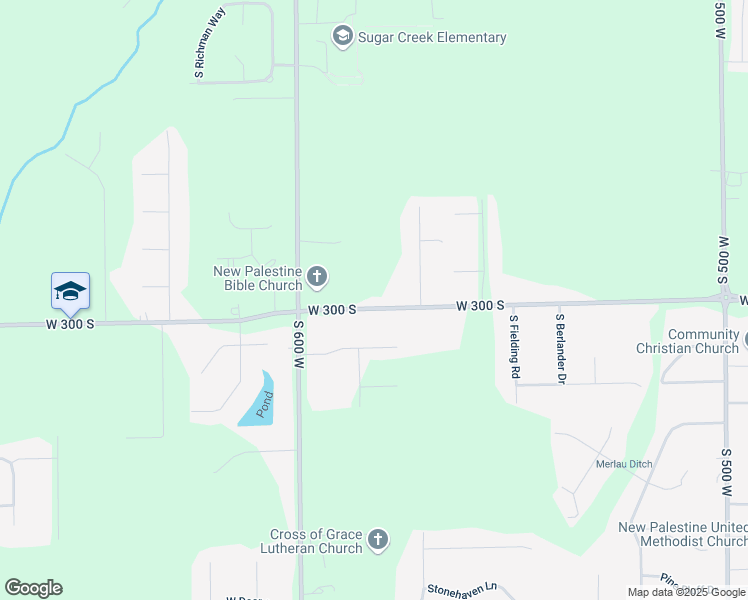 map of restaurants, bars, coffee shops, grocery stores, and more near 5828 West 300 South in New Palestine