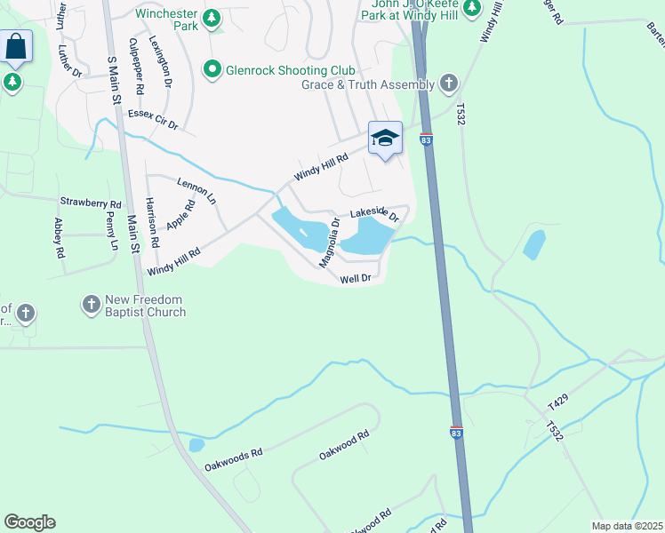 map of restaurants, bars, coffee shops, grocery stores, and more near 496 Well Dr in New Freedom