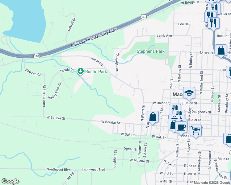 map of restaurants, bars, coffee shops, grocery stores, and more near 501 Arclara Court in Macon