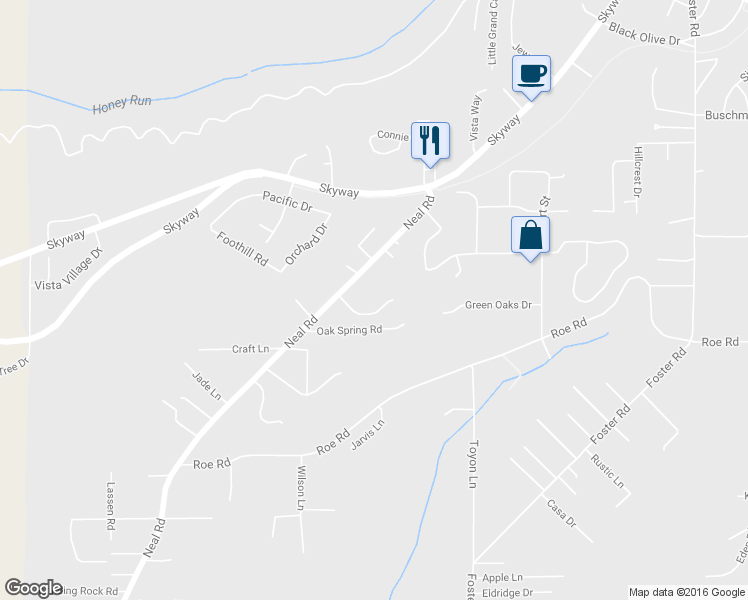 map of restaurants, bars, coffee shops, grocery stores, and more near 351 Starlight Court in Paradise