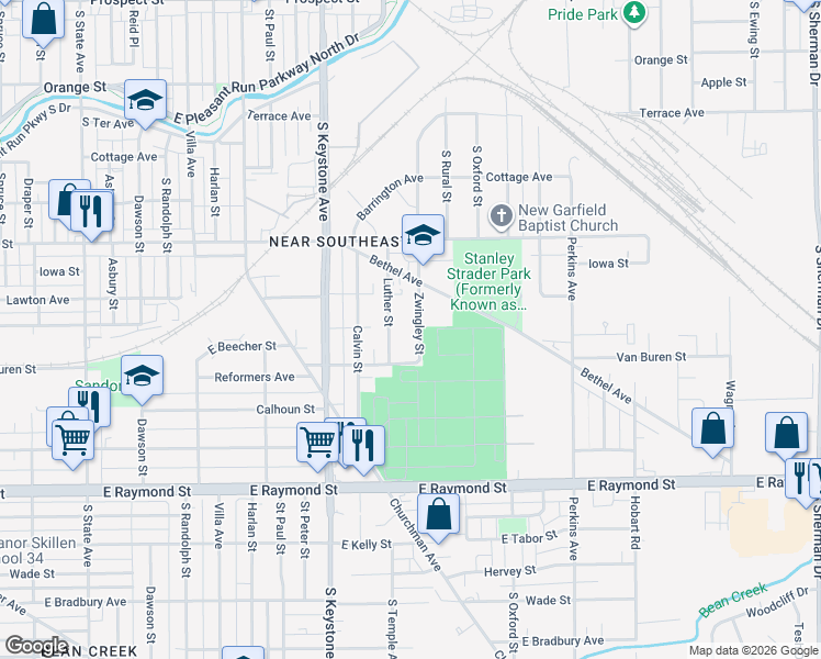 map of restaurants, bars, coffee shops, grocery stores, and more near 1844 Zwingley Street in Indianapolis
