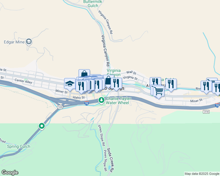 map of restaurants, bars, coffee shops, grocery stores, and more near in Idaho Springs