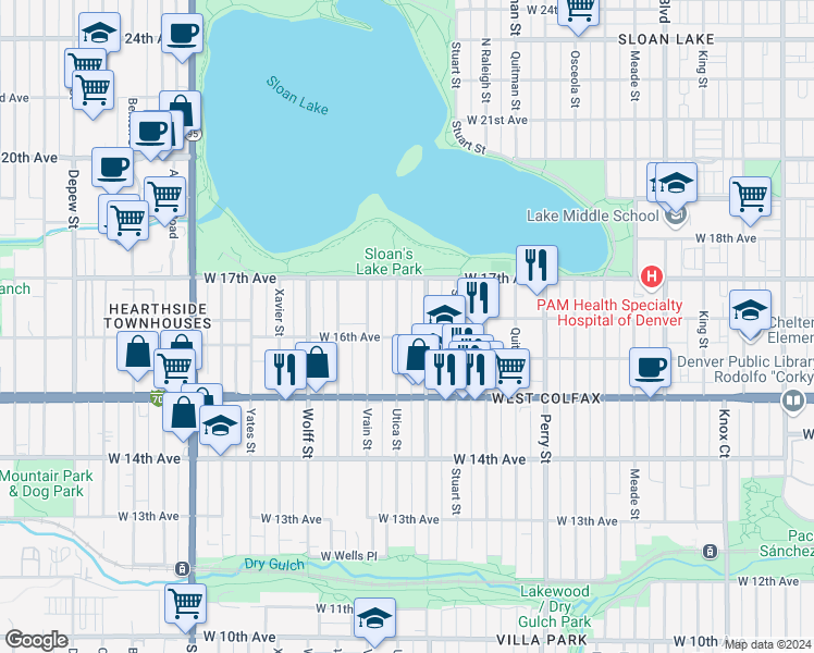 map of restaurants, bars, coffee shops, grocery stores, and more near 1616 Utica Street in Denver
