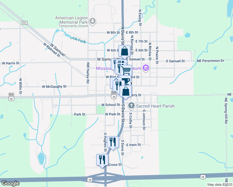 map of restaurants, bars, coffee shops, grocery stores, and more near 100 North Ardinger Street in Hamilton