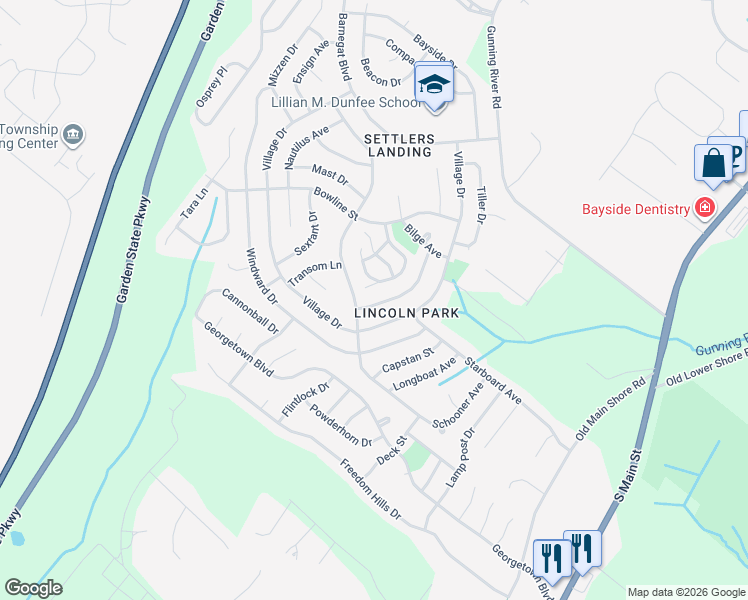 map of restaurants, bars, coffee shops, grocery stores, and more near 8 Anchor Road in Barnegat Township
