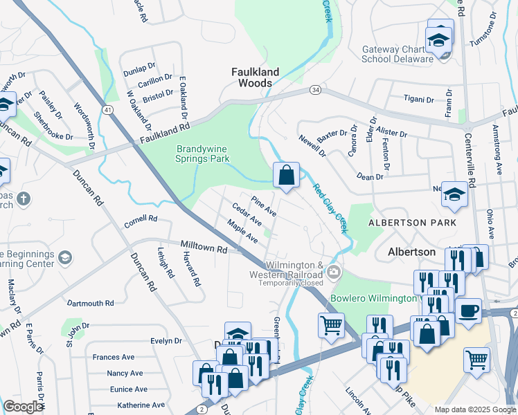 map of restaurants, bars, coffee shops, grocery stores, and more near 2406 Pine Avenue in Wilmington