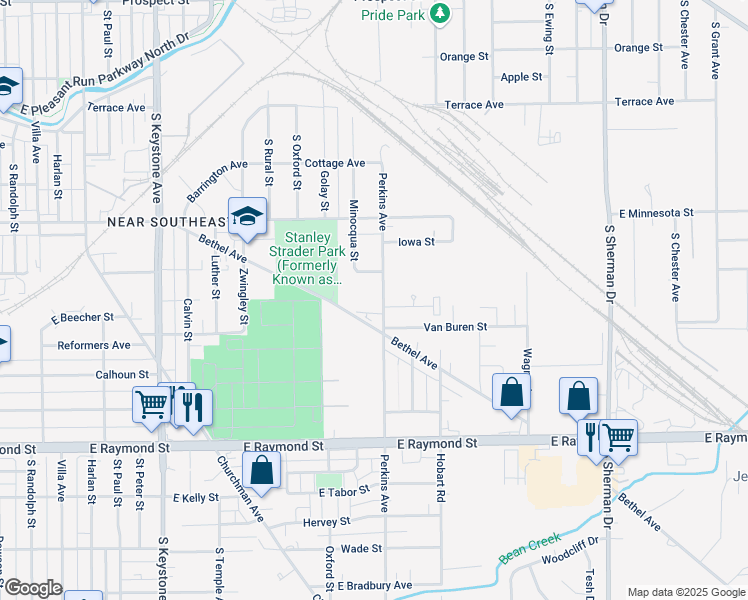 map of restaurants, bars, coffee shops, grocery stores, and more near 1838 Perkins Avenue in Indianapolis