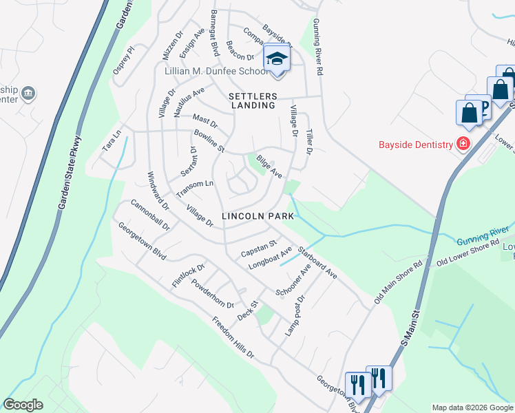 map of restaurants, bars, coffee shops, grocery stores, and more near 19 Anchor Road in Barnegat Township