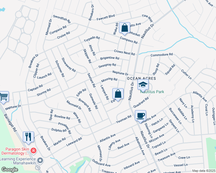 map of restaurants, bars, coffee shops, grocery stores, and more near 116 Canvas Court in Stafford Township