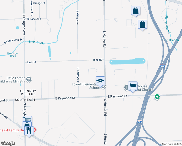 map of restaurants, bars, coffee shops, grocery stores, and more near 1939 South Pasadena Street in Indianapolis