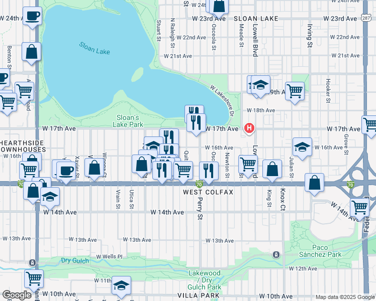 map of restaurants, bars, coffee shops, grocery stores, and more near 1594 Quitman Street in Denver