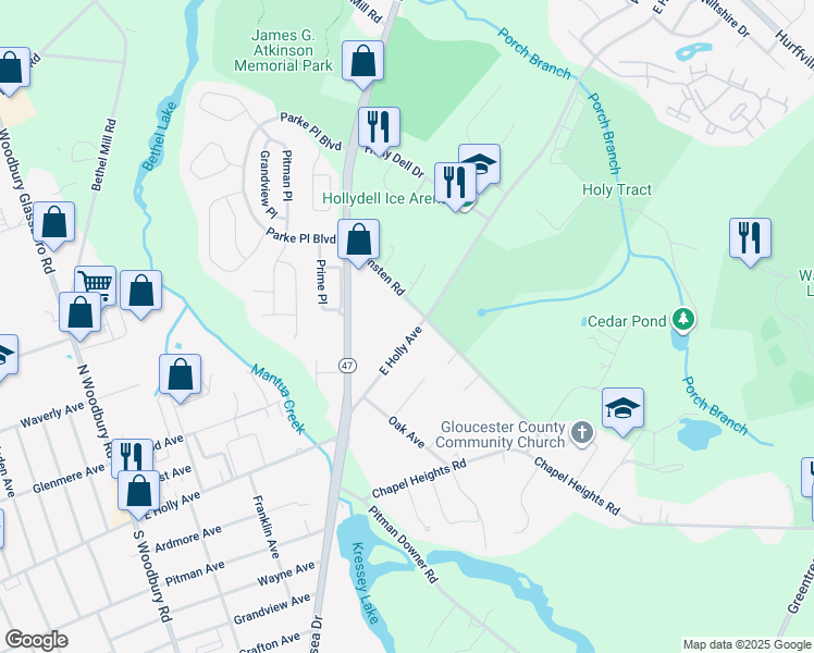 map of restaurants, bars, coffee shops, grocery stores, and more near 122 E Holly Ave in Washington Township