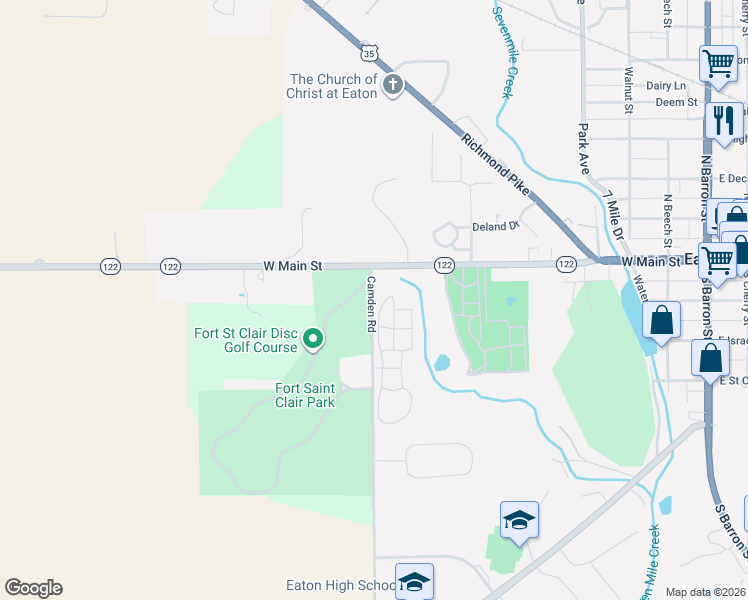 map of restaurants, bars, coffee shops, grocery stores, and more near in Eaton