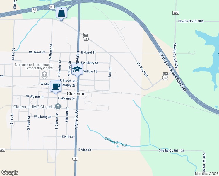 map of restaurants, bars, coffee shops, grocery stores, and more near 89-199 North East Street in Clarence