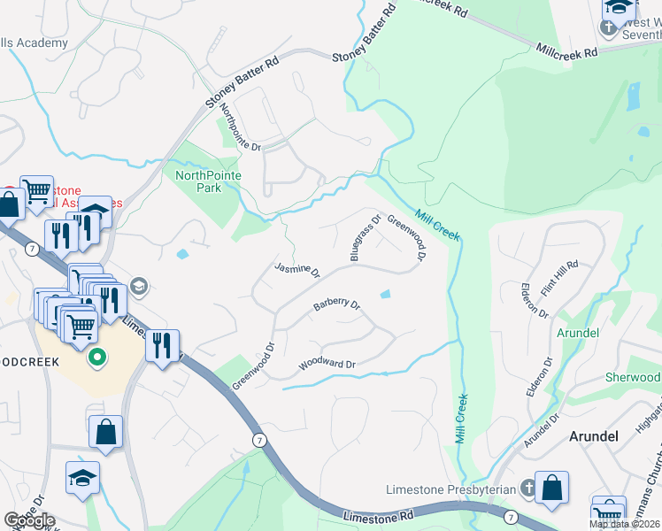map of restaurants, bars, coffee shops, grocery stores, and more near 817 Jasmine Drive in Wilmington