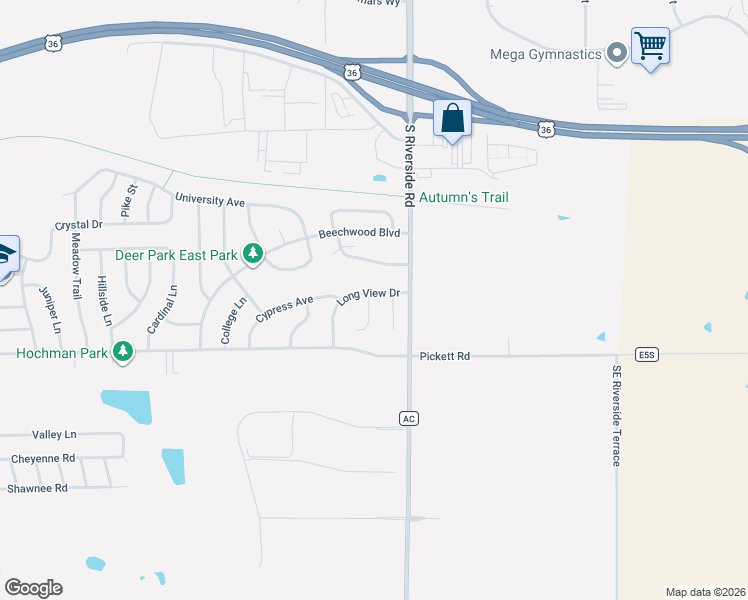 map of restaurants, bars, coffee shops, grocery stores, and more near 5508 Long View Drive in Saint Joseph