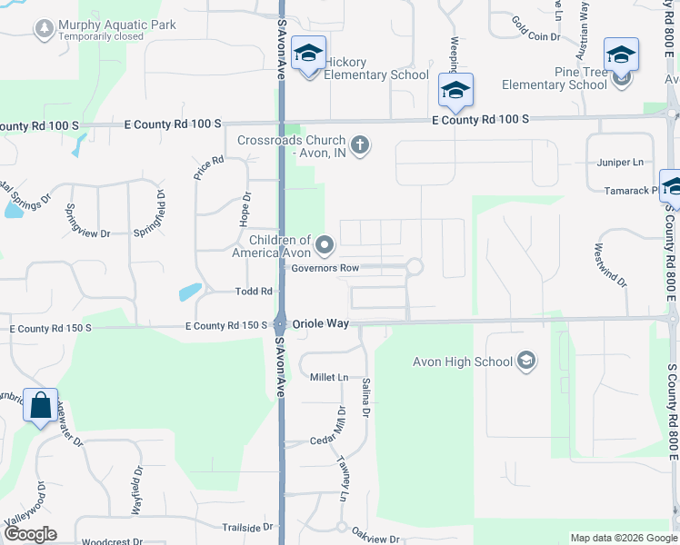 map of restaurants, bars, coffee shops, grocery stores, and more near 7147 Governors Row in Avon