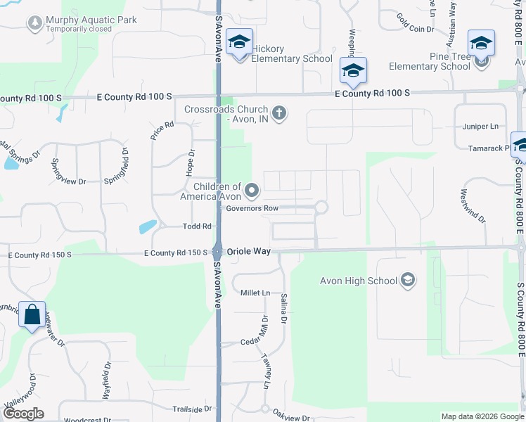 map of restaurants, bars, coffee shops, grocery stores, and more near 7147 Governors Row in Avon